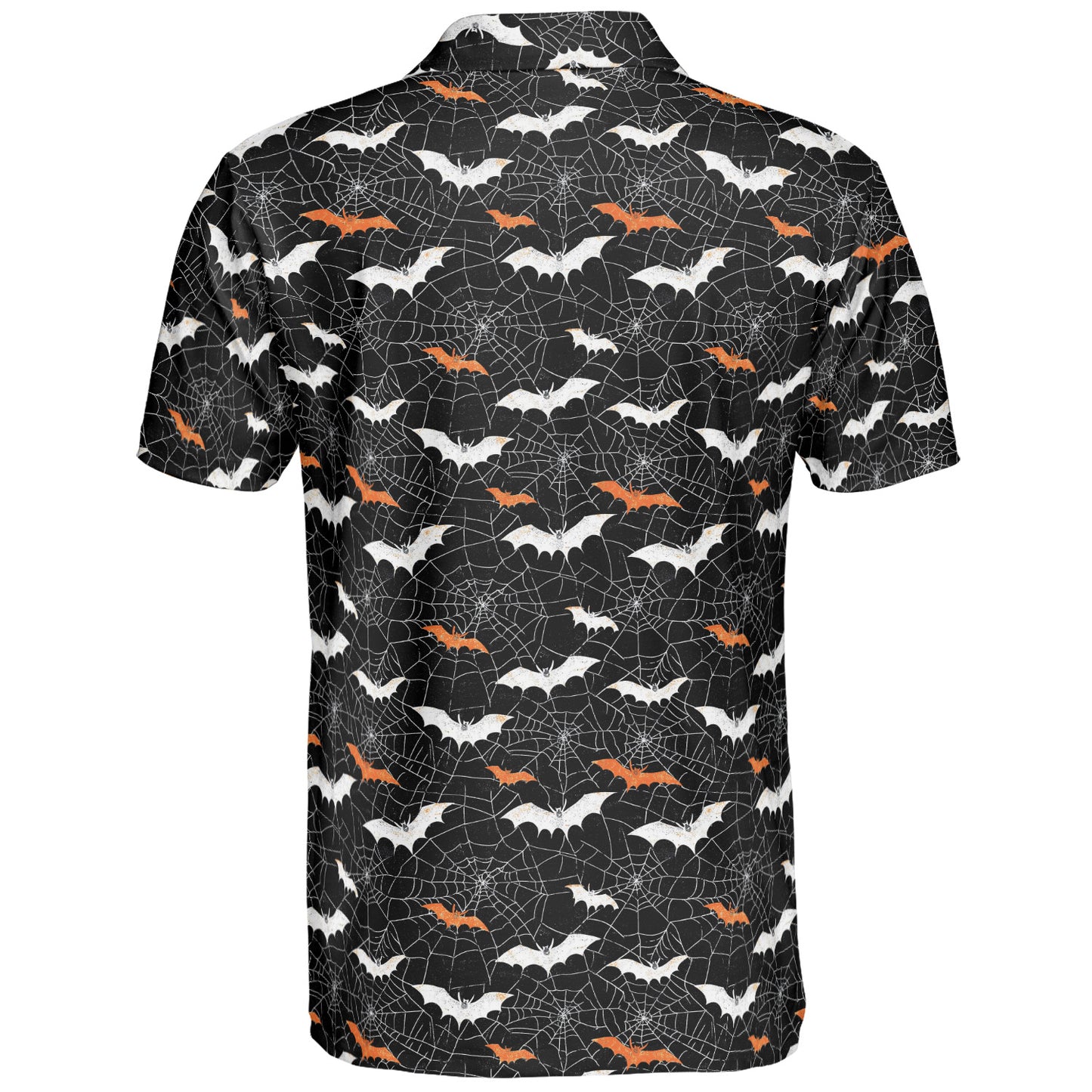 Halloween Bat Spiderweb Polo Shirt for Men Spooky Costume Moisture Wicking Short Sleeve Golf Top