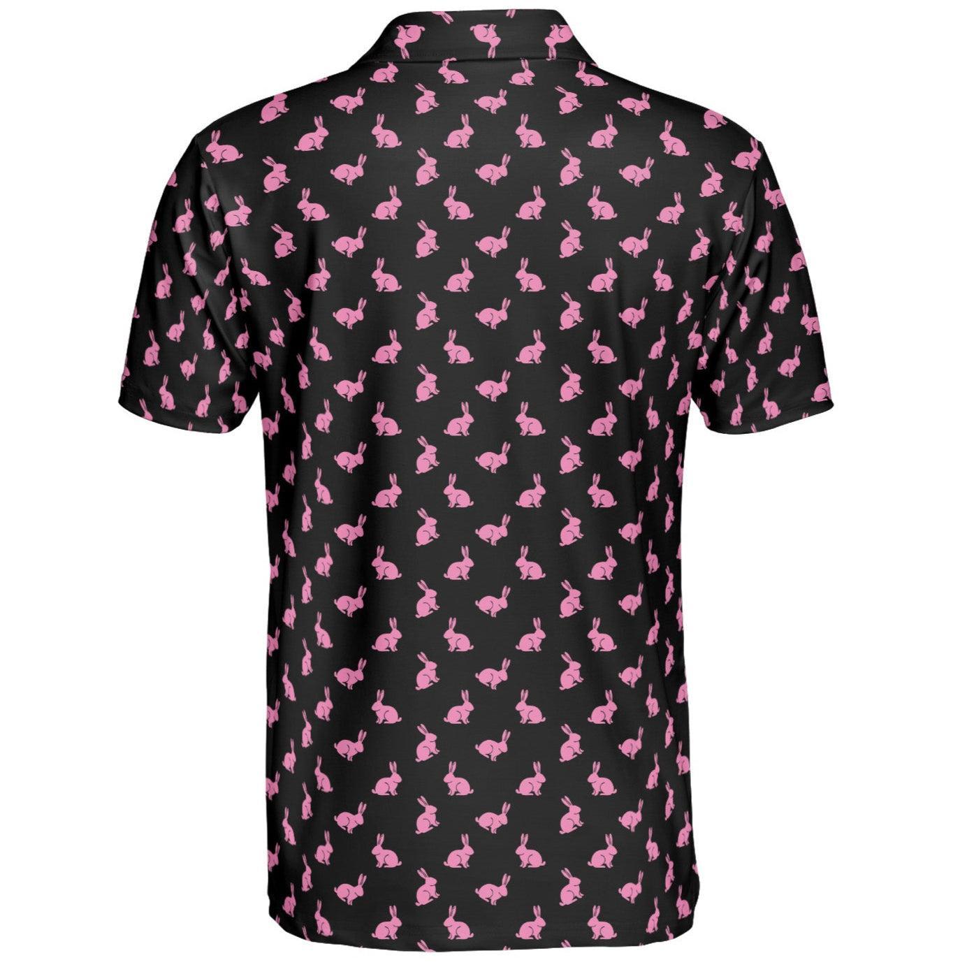 Black Easter Bunny Polo Shirt for Men Cool Pink Rabbit Print Moisture Wicking Short Sleeve Golf Top