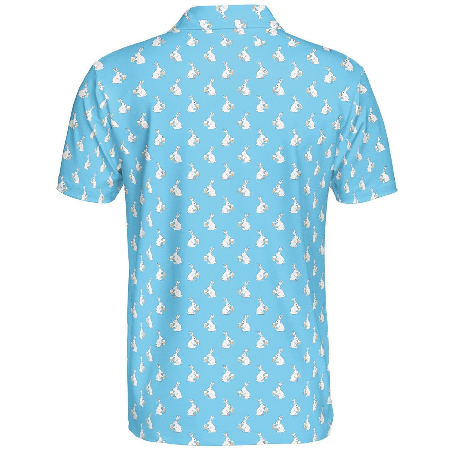 Beer Bunny Blue Easter Polo Golf Shirt for Men Funny White Rabbit Moisture Wicking Short Sleeve Golf Top