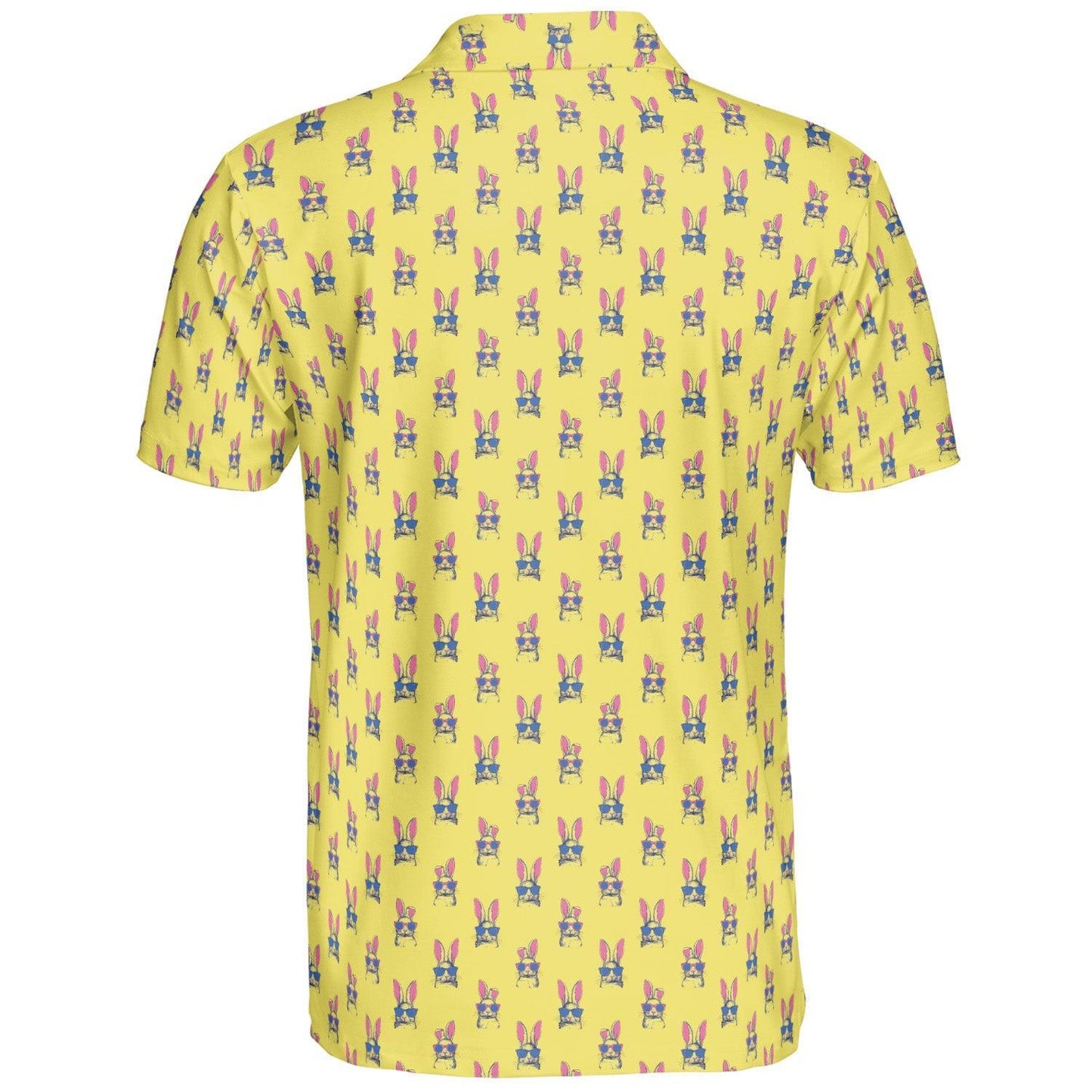 Yellow Easter Polo Golf Shirt for Men Funny Bunny Ears Short Sleeve Moisture Wicking Top