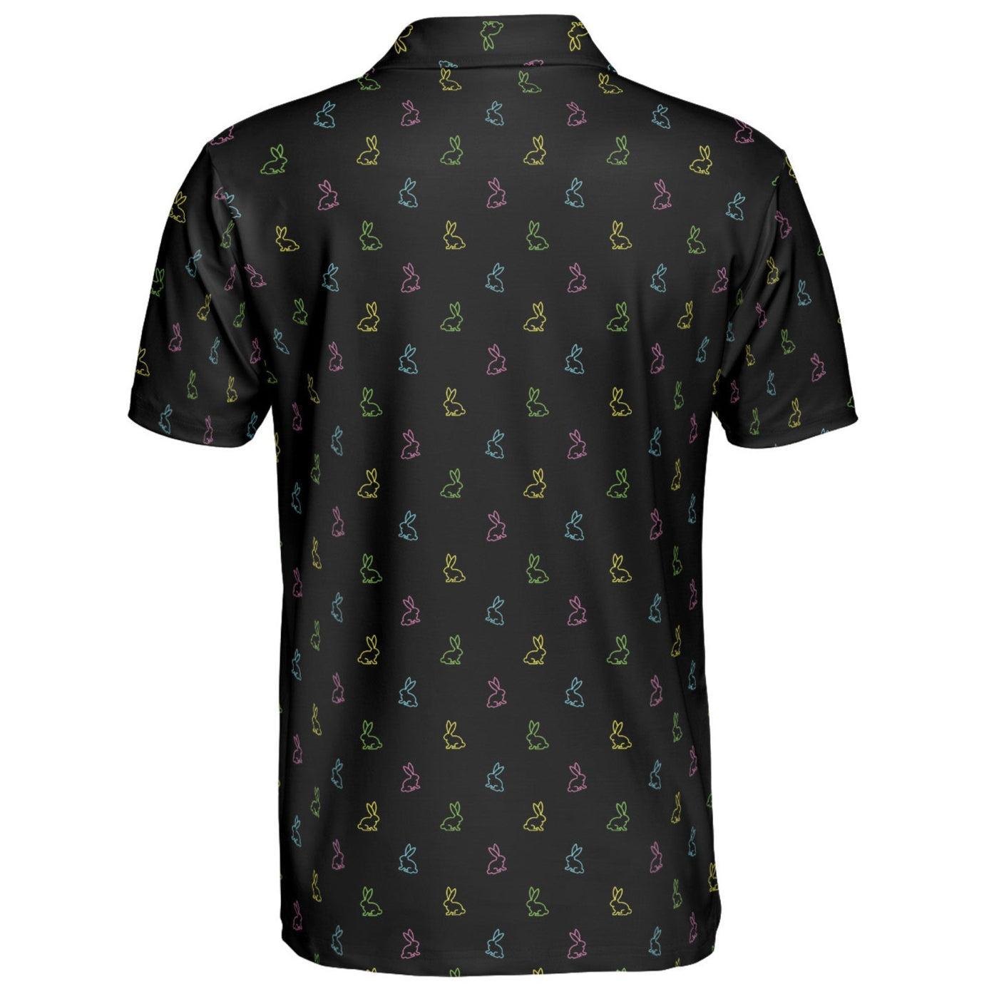 Easter Bunny Polo Golf Shirt for Men Retro Neon Rabbit Print Moisture Wicking Short Sleeve Top