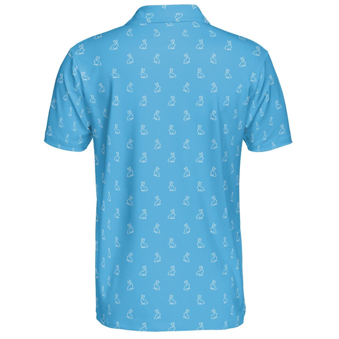 Blue Easter Bunny Polo Golf Shirt for Men Festive Rabbit Print Moisture Wicking Short Sleeve Top