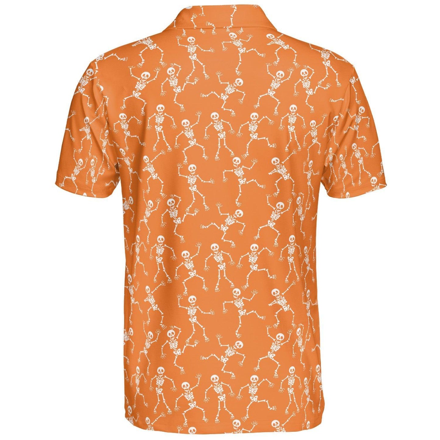 Halloween Skeleton Polo Shirt for Men Orange White Moisture Wicking Short Sleeve Golf Top