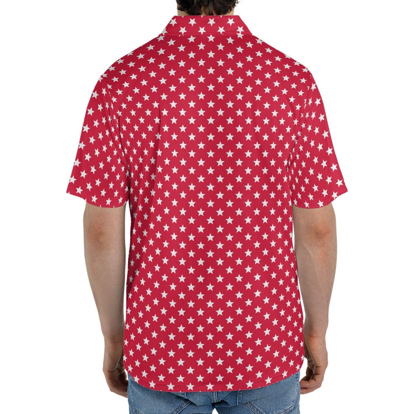 4th of July Red Polo Patriotic Golf Shirt for Men White Stars Moisture Wicking Summer Top
