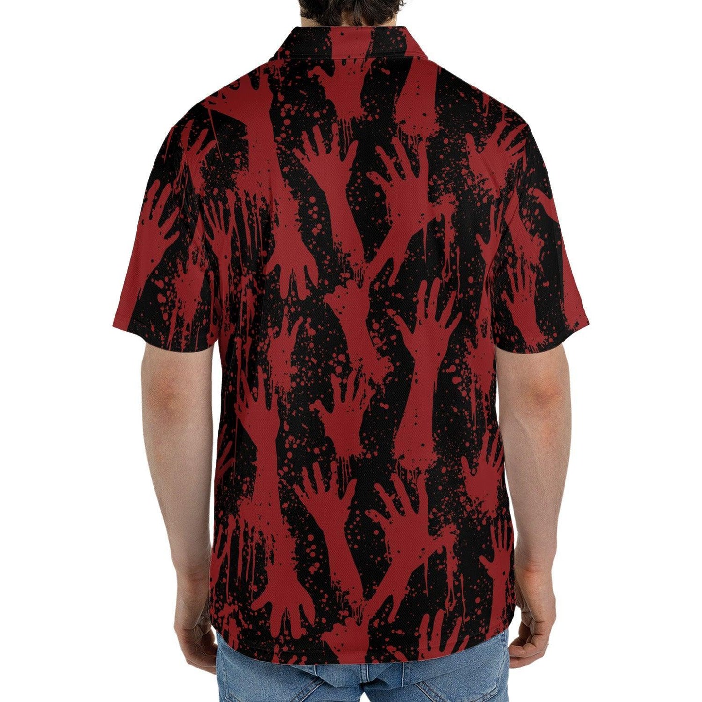 Bloody Zombie Hands Halloween Polo Shirt for Men Moisture Wicking Short Sleeve Golf Top