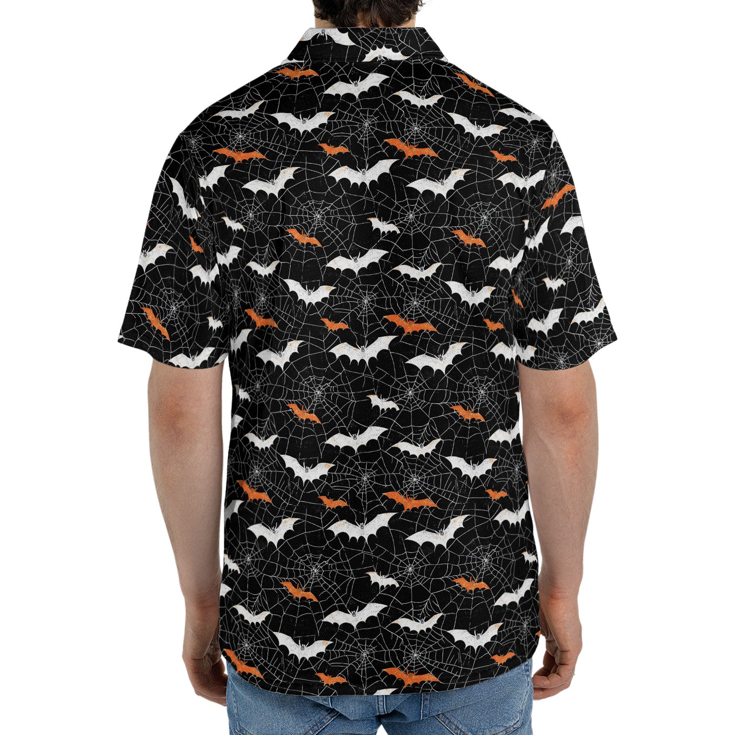 Halloween Bat Spiderweb Polo Shirt for Men Spooky Costume Moisture Wicking Short Sleeve Golf Top