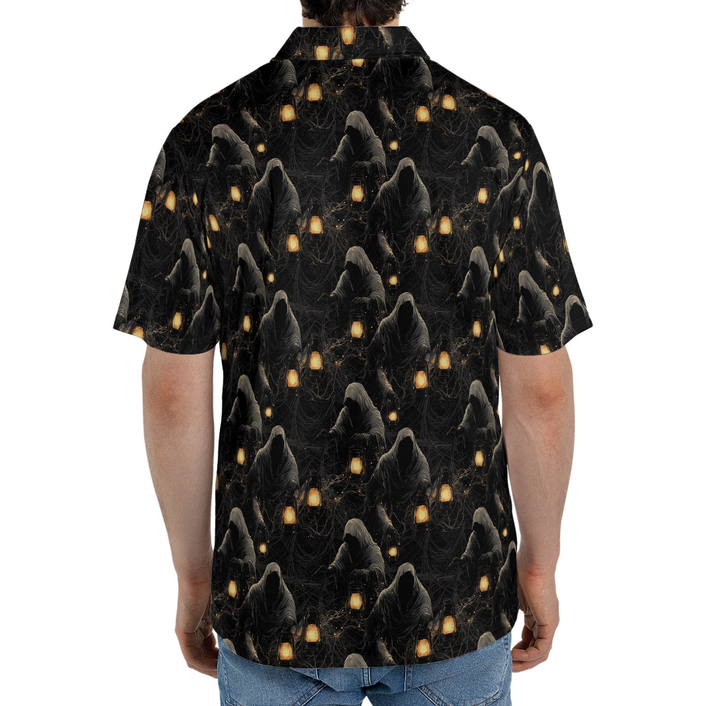 Grim Reaper Lantern Halloween Polo Shirt for Men Moisture Wicking Short Sleeve Golf Top