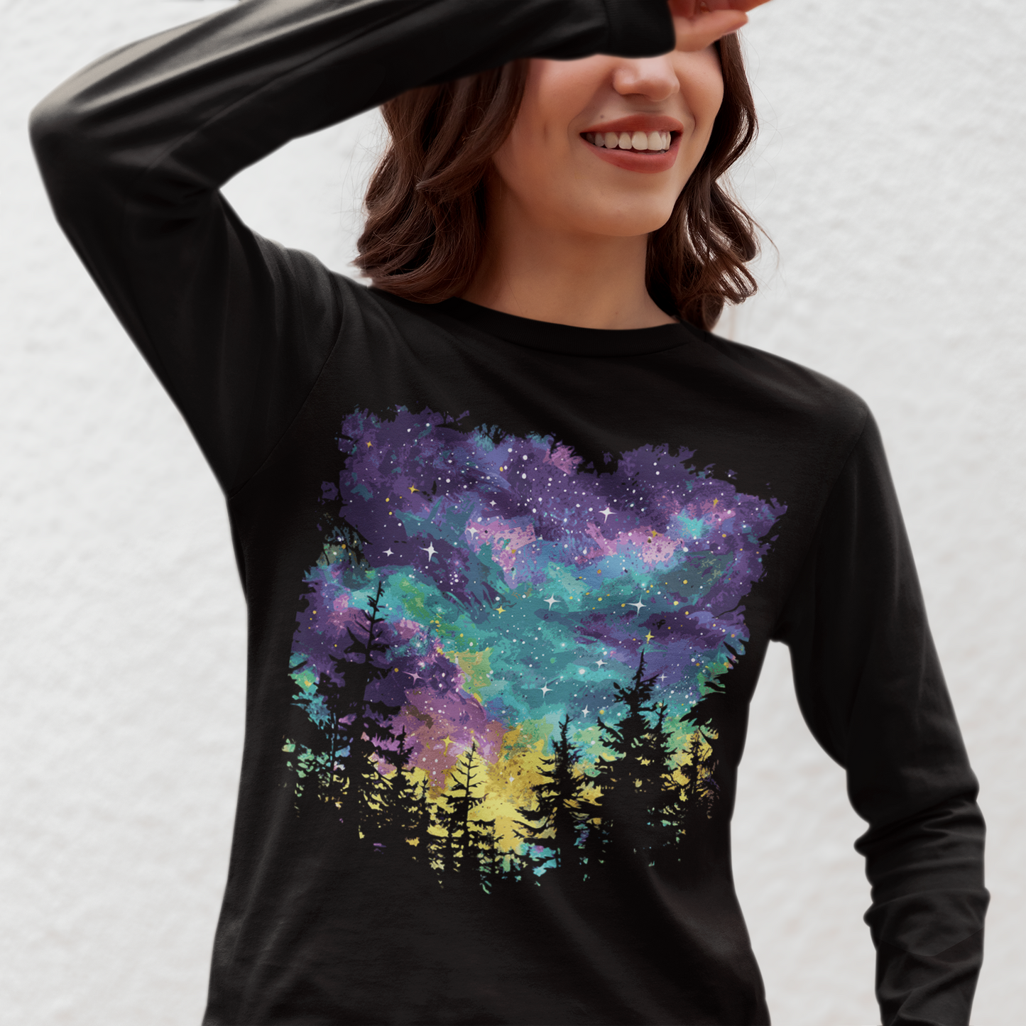Women's Mardi Gras Night Sky Long Sleeve Graphic Tees