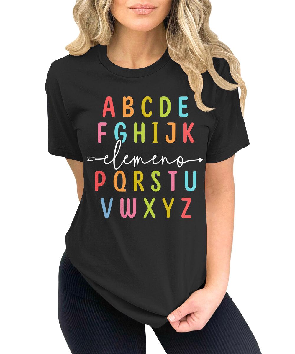 Teacher Shirts ABC Alphabet Elemeno Graphic Tees for Women Letter Print Tops Student T-Shirt