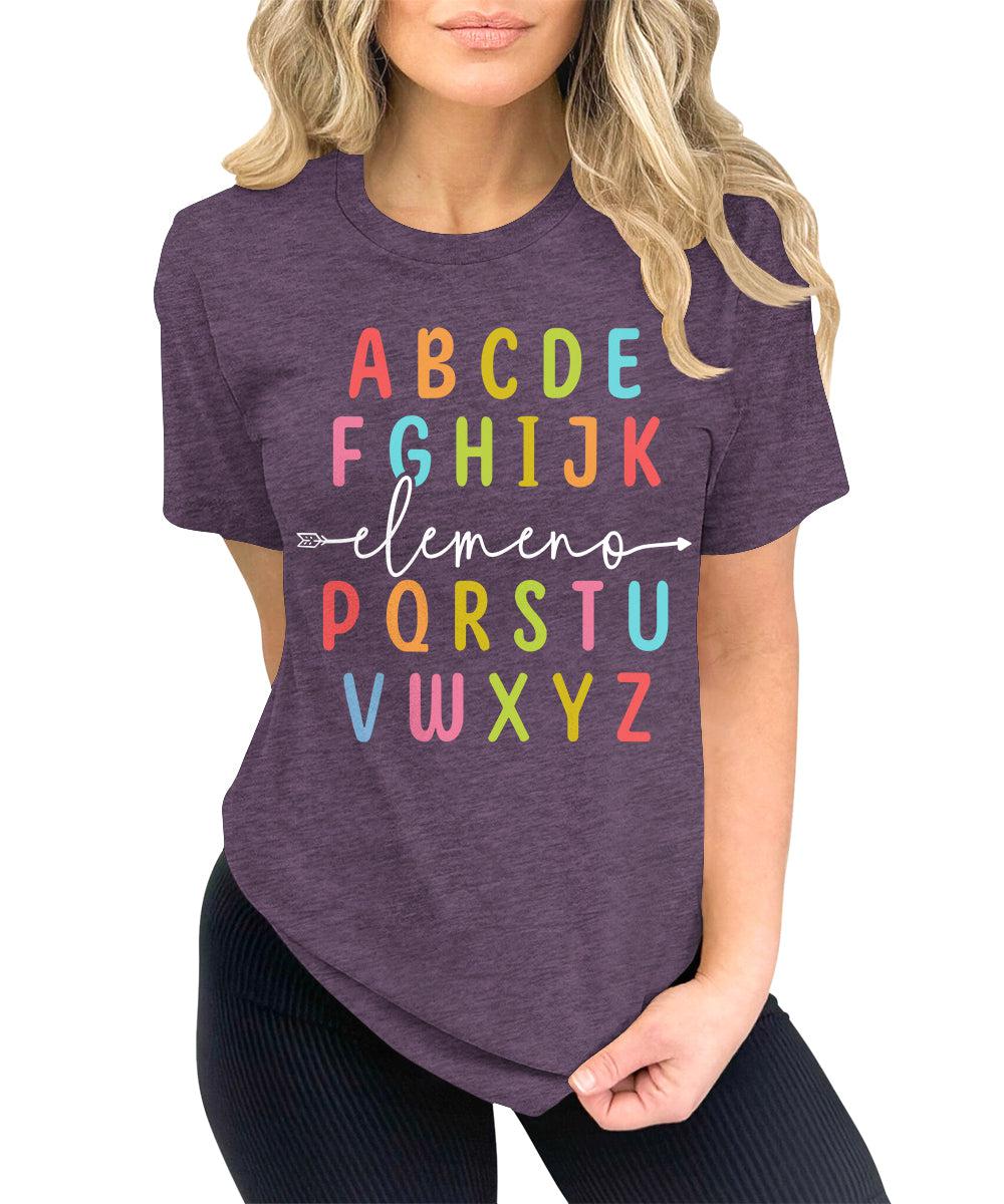 Teacher Shirts ABC Alphabet Elemeno Graphic Tees for Women Letter Print Tops Student T-Shirt