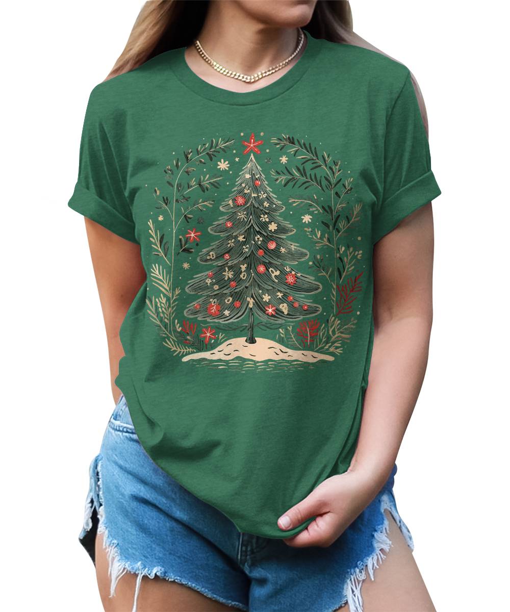 Boho Christmas Tree Xmas Holiday Shirt For Women