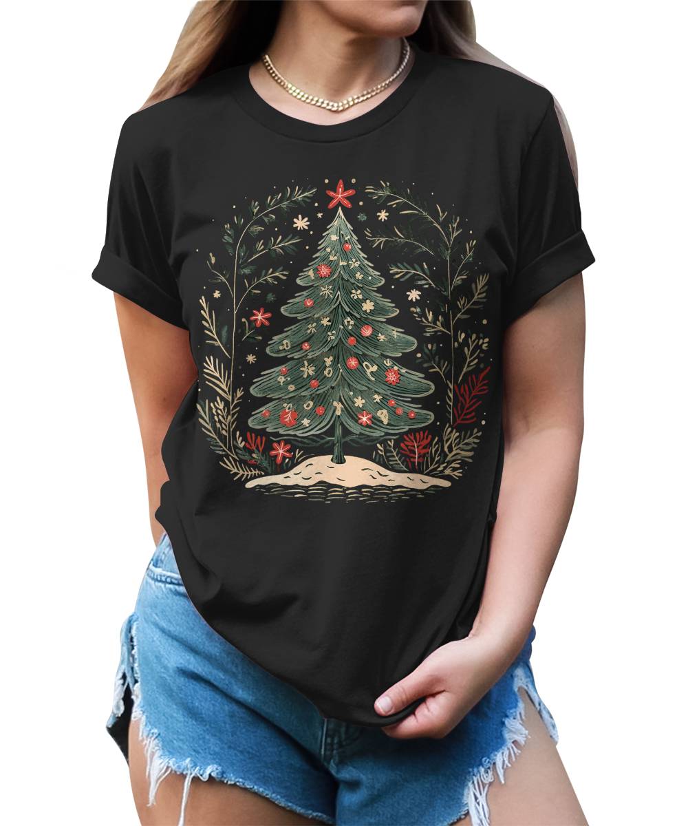 Boho Christmas Tree Xmas Holiday Shirt For Women
