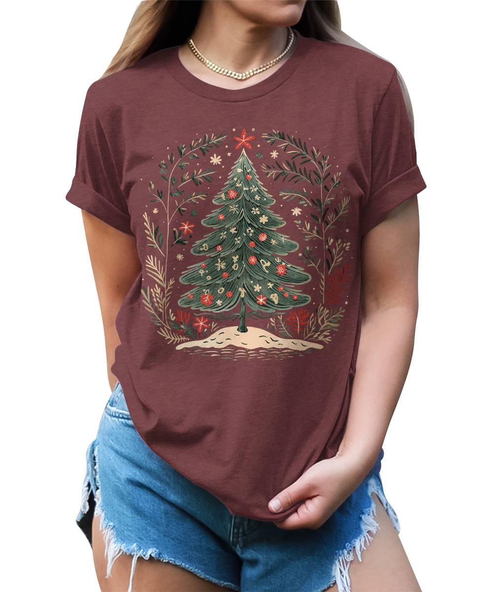 Boho Christmas Tree Xmas Holiday Shirt For Women