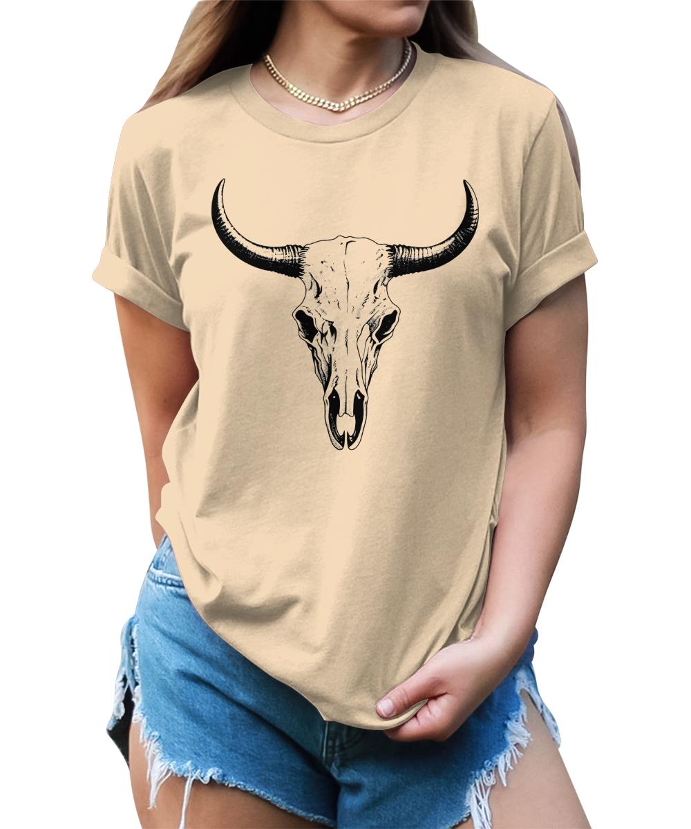 Texas Longhorn Bull Skull Womens Cowgirl Countryside T-shirt