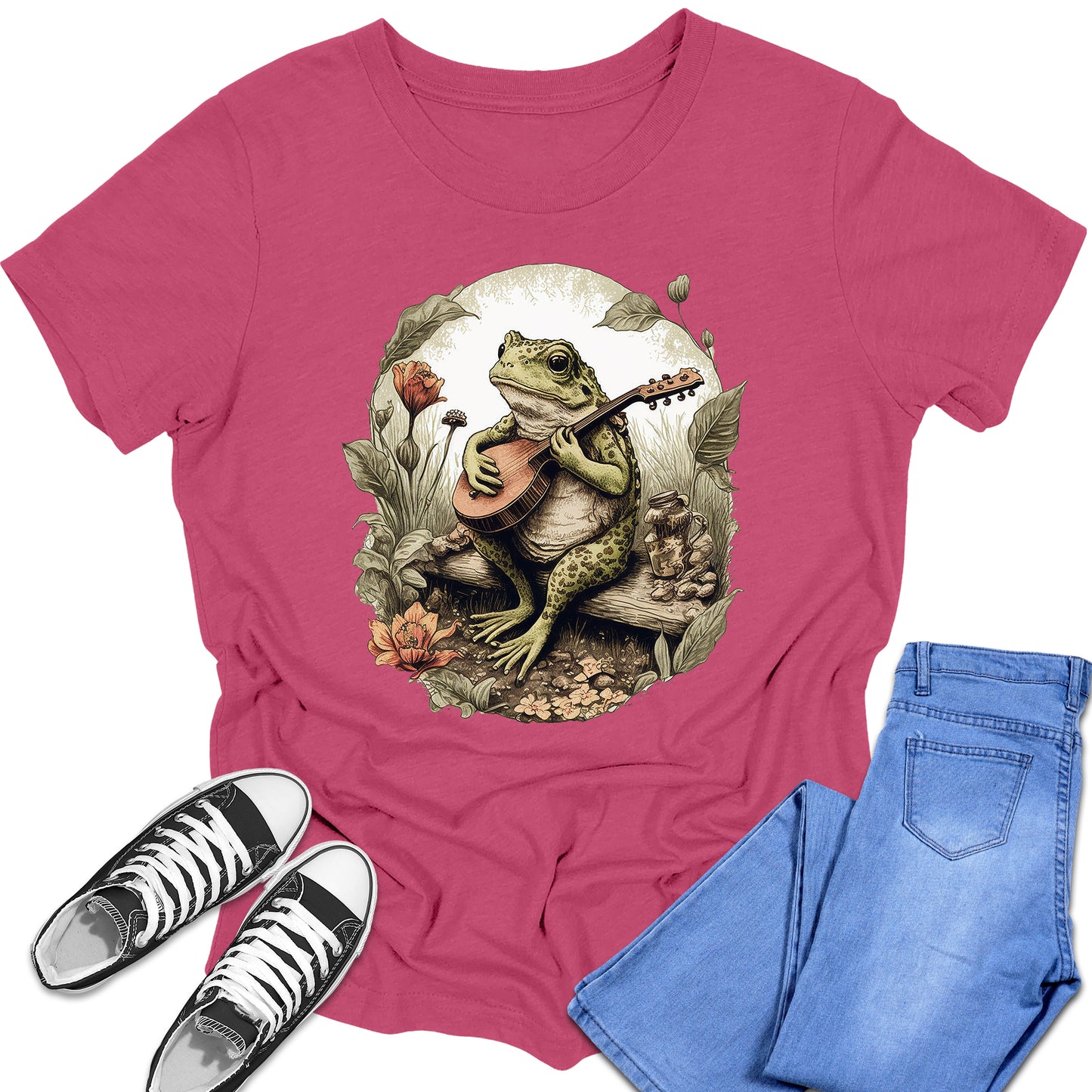 Trendy Banjo Frog Cottagecore Boys and Girls Graphic Tees