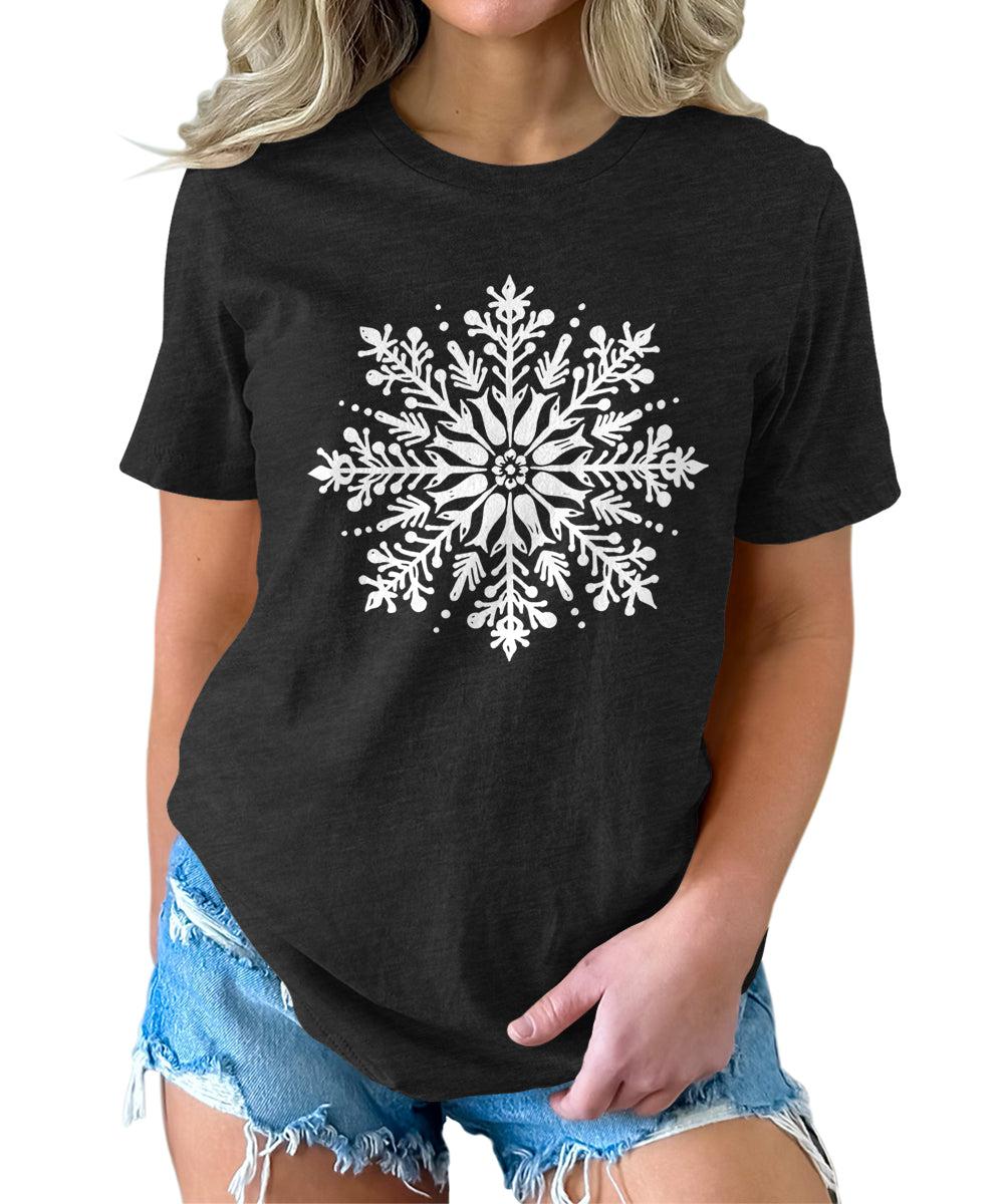 Cute Winter Snowflakes Tshirt Merry Christmas Shirts for Women Holiday Graphic Tees