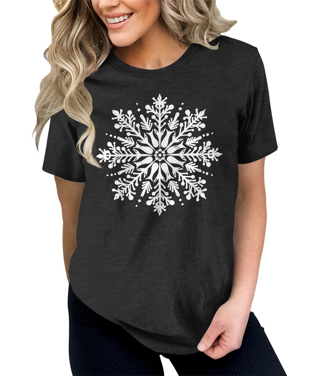 Cute Winter Snowflakes Tshirt Merry Christmas Shirts for Women Holiday Graphic Tees