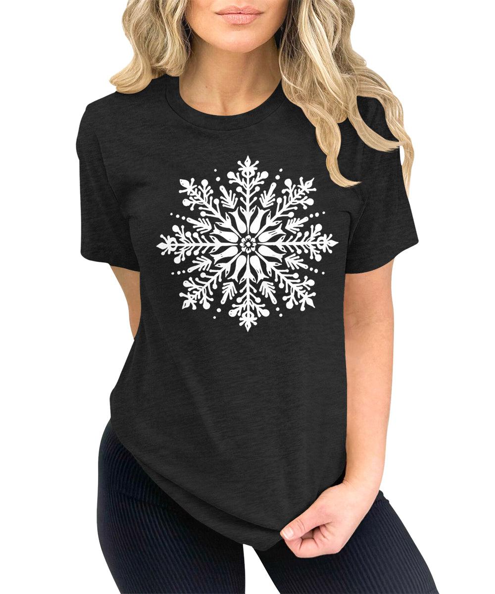 Cute Winter Snowflakes Tshirt Merry Christmas Shirts for Women Holiday Graphic Tees
