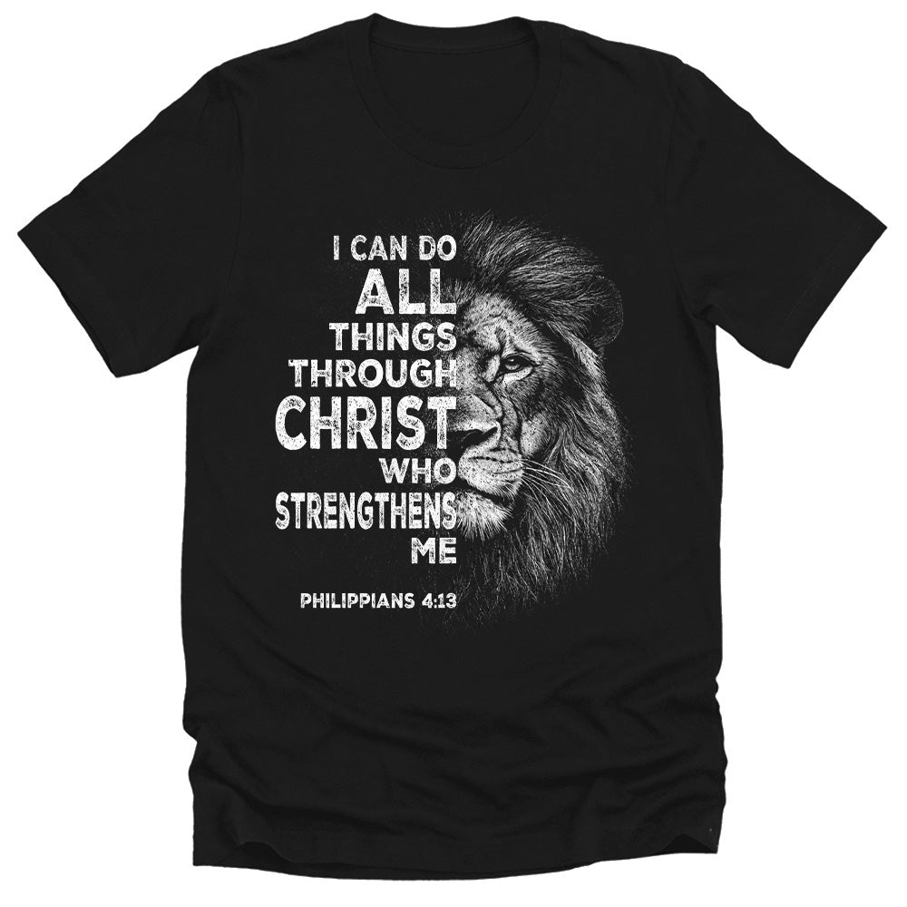 Christian Shirts for Men I Can Do All Things Through Christ Lion Graphic Tee