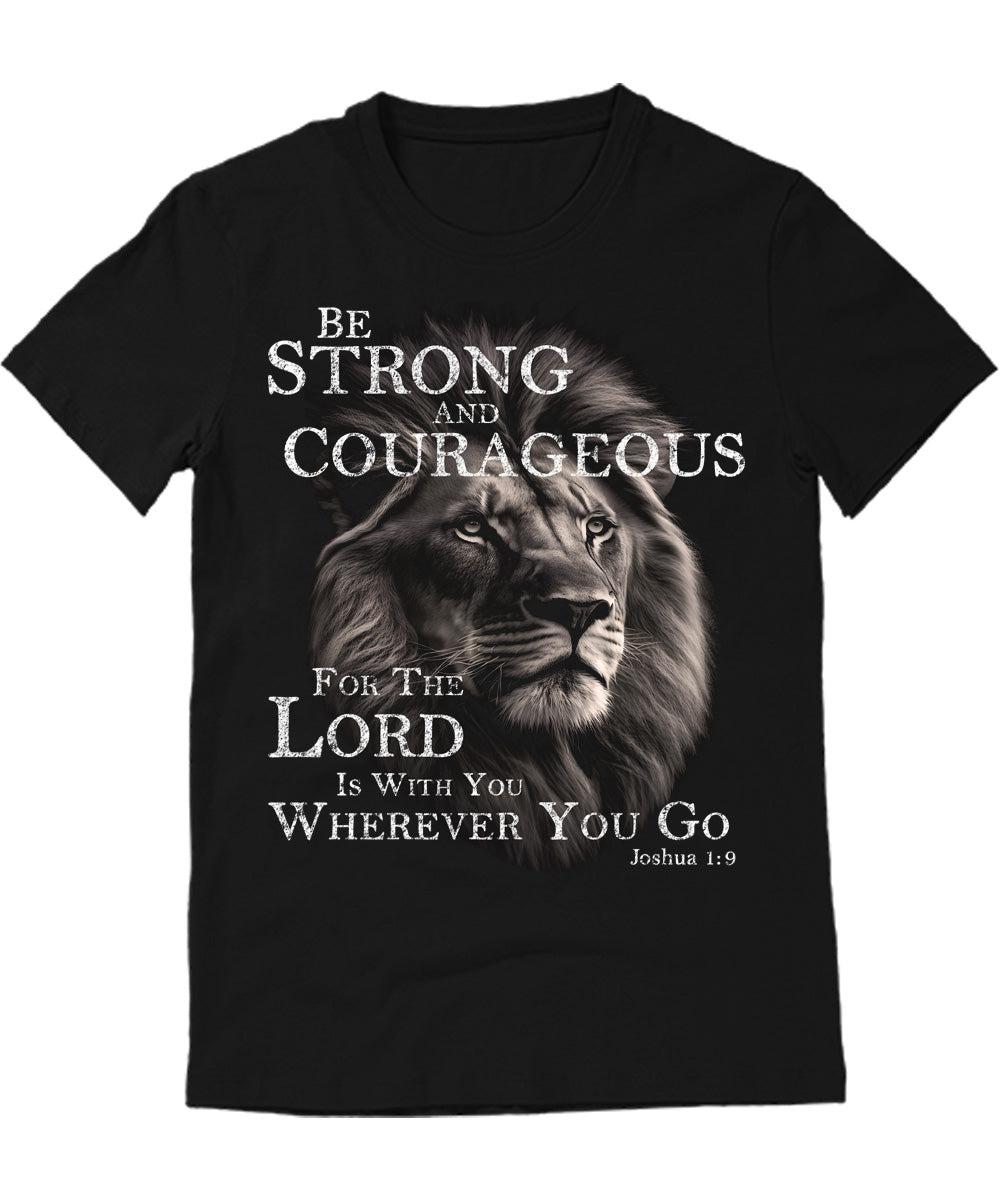 Christian Shirts for Men Lion Graphic Tee Mens Be Strong and Courageous Vintage T Shirt