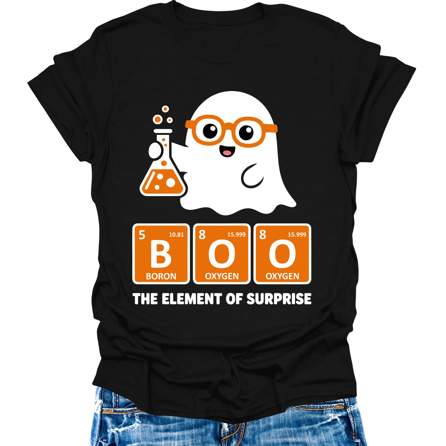 Boo the Element of Surprise Shirt Funny Halloween Teacher T-Shirts for Women Chemistry Science Graphic Tees