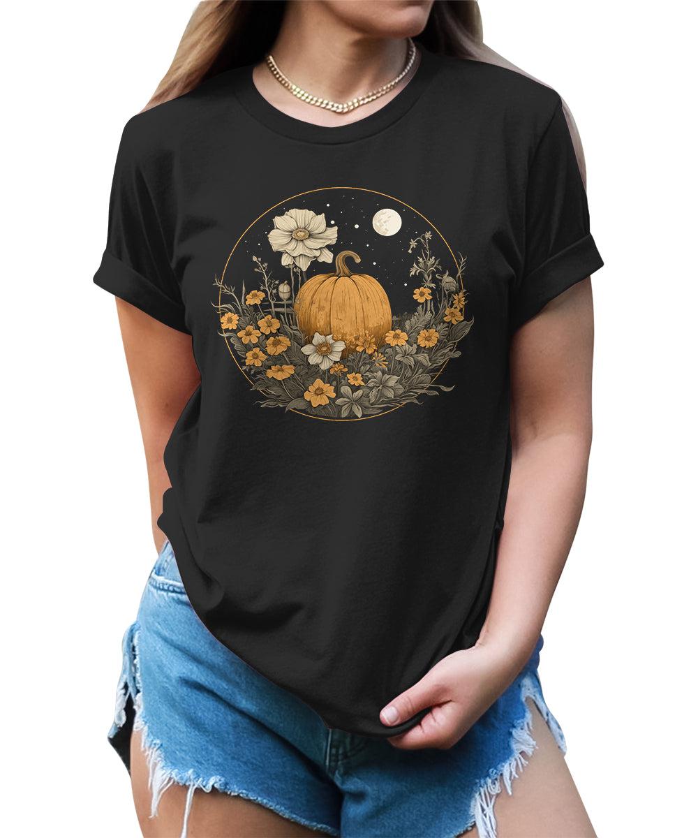 Pumpkin Cottagecore T-Shirt Womens Graphic Tees Vintage Flower Fall Shirts Girls Vintage Halloween Thanksgiving Tops