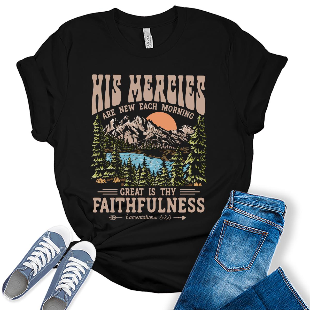 Christian Shirts for Women His Mercies are New Tshirt Vintage Faith Graphic Tees