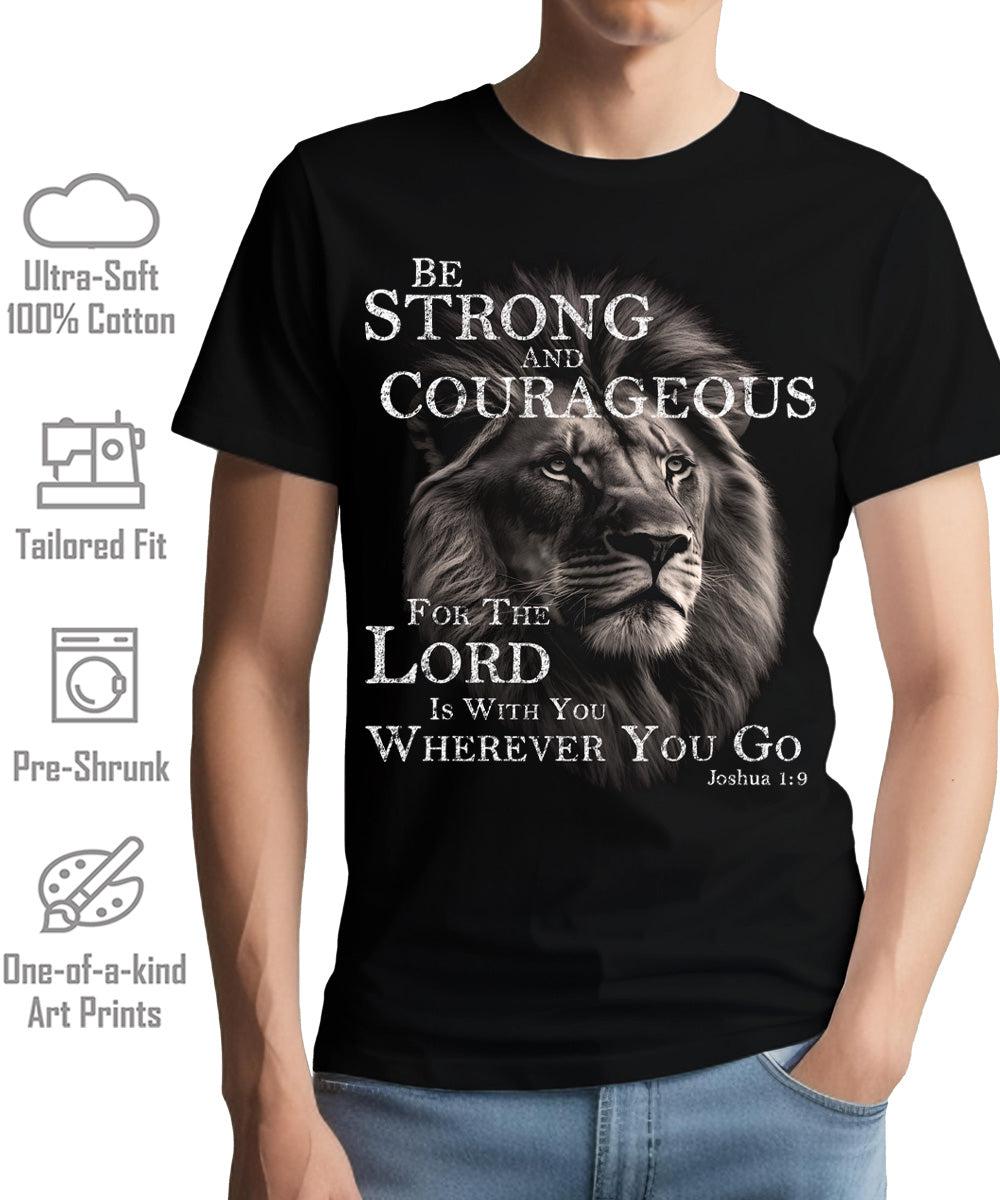 Christian Shirts for Men Lion Graphic Tee Mens Be Strong and Courageous Vintage T Shirt