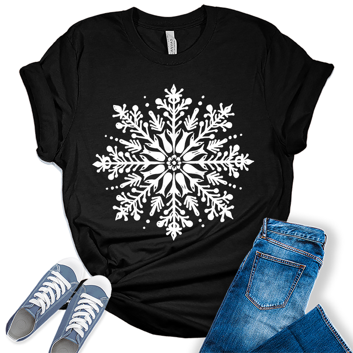 Cute Winter Snowflakes Tshirt Merry Christmas Shirts for Women Holiday Graphic Tees