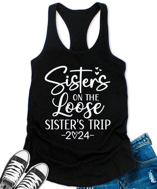 Sisters Trip 2024 Racerback Tank Top for Women Letter Print Sleeveless Summer Tops