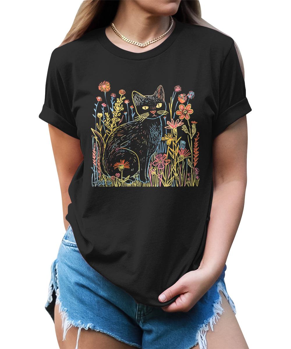 Cat Shirts Cute Wildflower Graphic Tees For Women