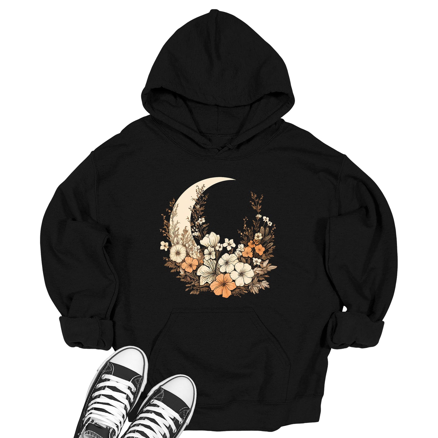 Crescent Moon Floral Hoodie
