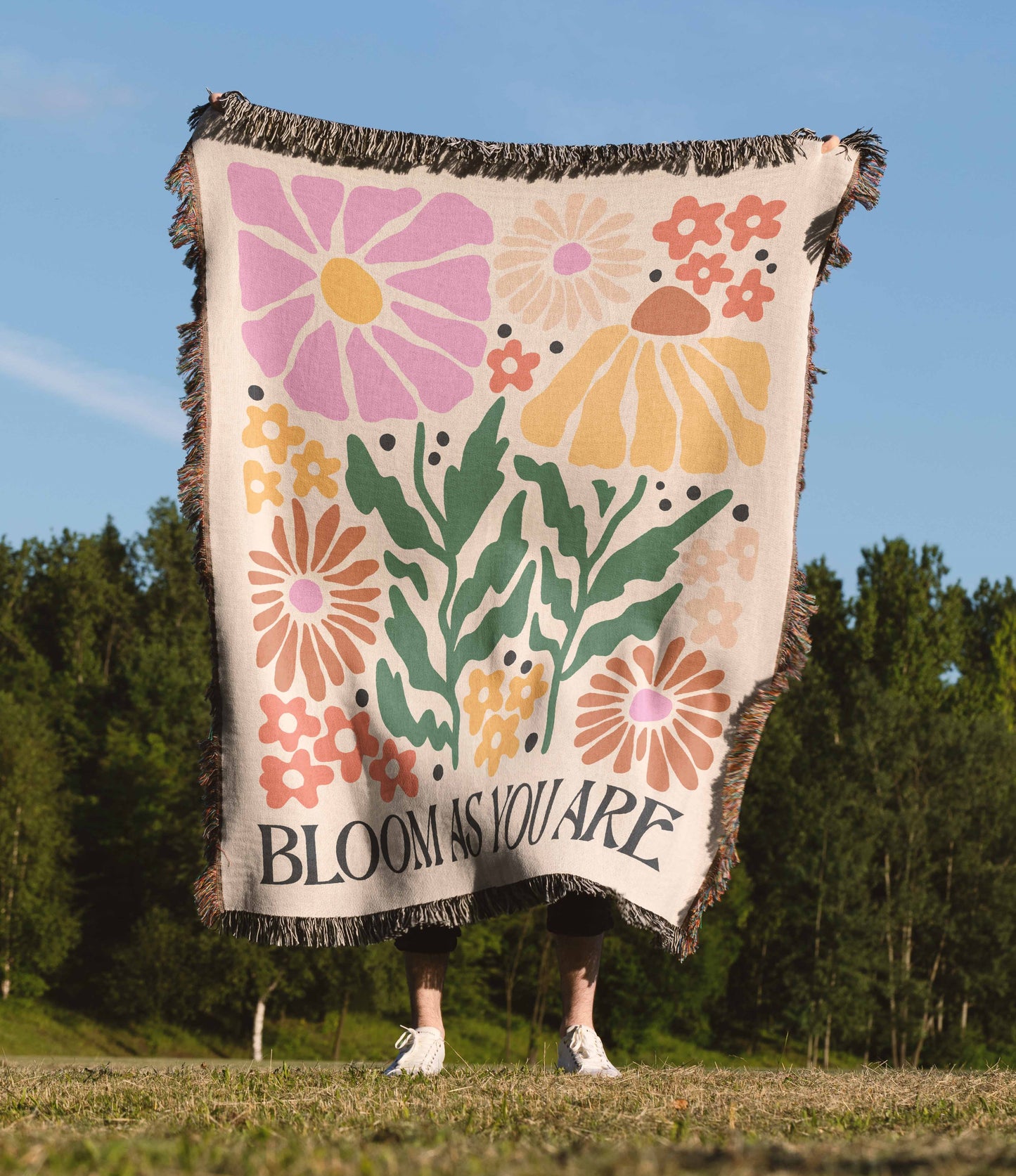 Bloom As You Are Trendy Floral 50" x 60" Gift Woven Jacquard Blanket