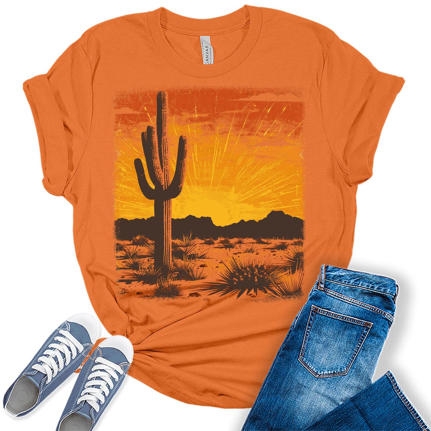 Cowgirl Shirts for Women Desert Cactus T Shirts Country Concert Tops Plus Size Western Graphic Tees