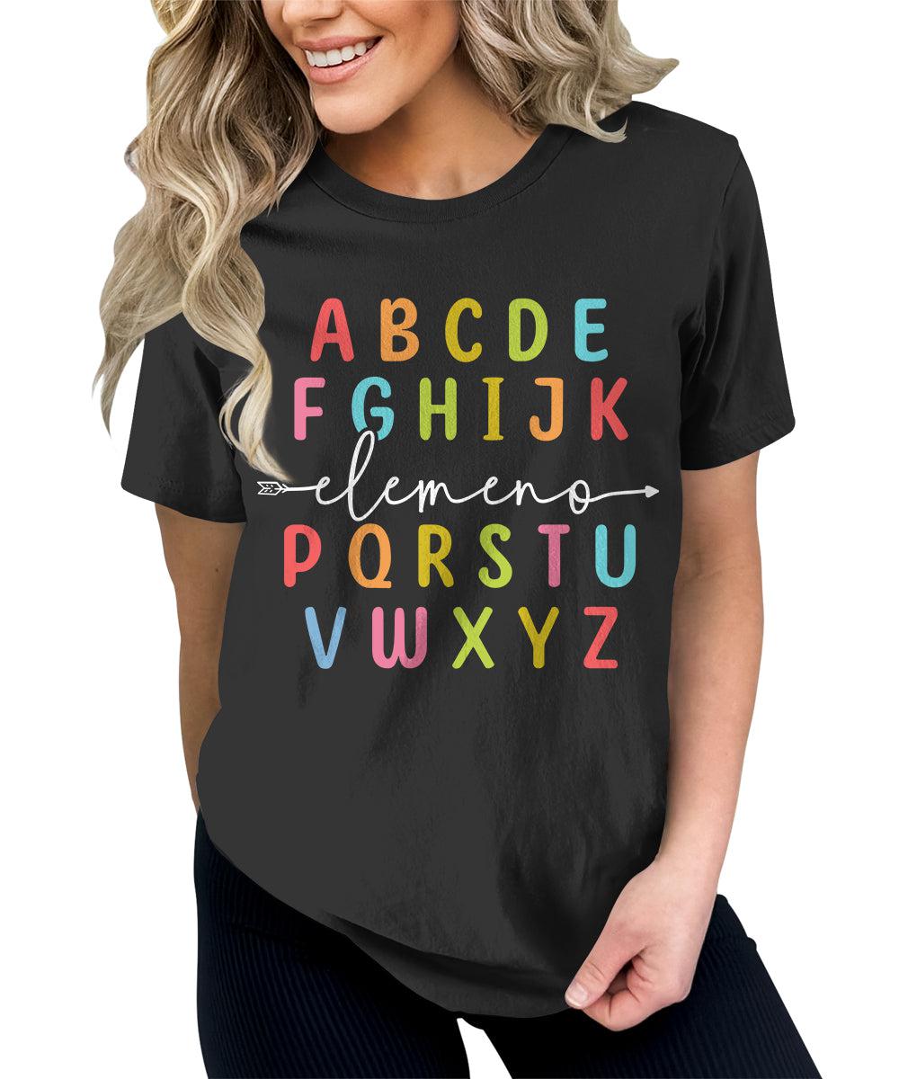 Teacher Shirts ABC Alphabet Elemeno Graphic Tees for Women Letter Print Tops Student T-Shirt