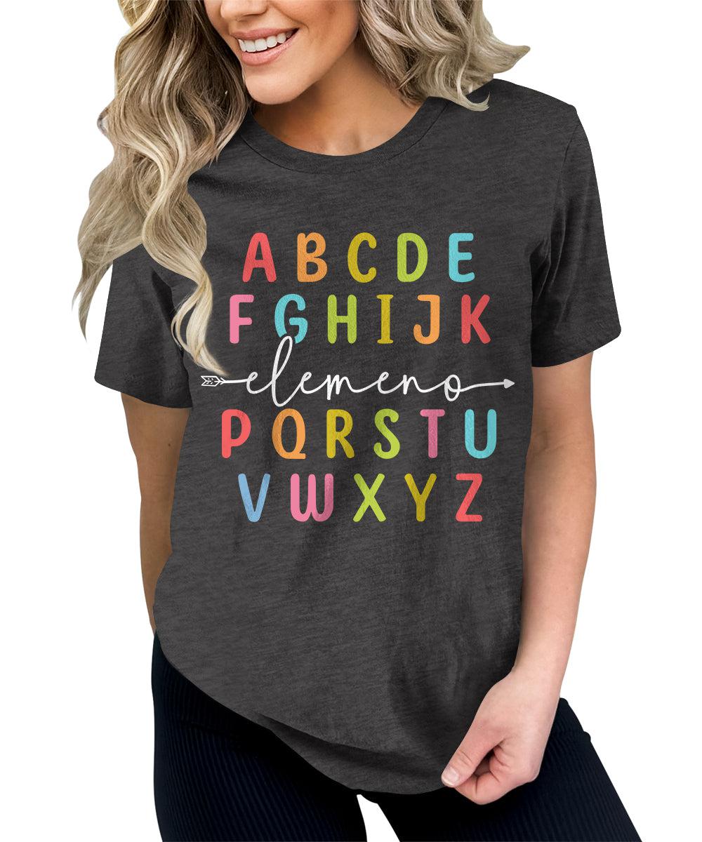 Teacher Shirts ABC Alphabet Elemeno Graphic Tees for Women Letter Print Tops Student T-Shirt