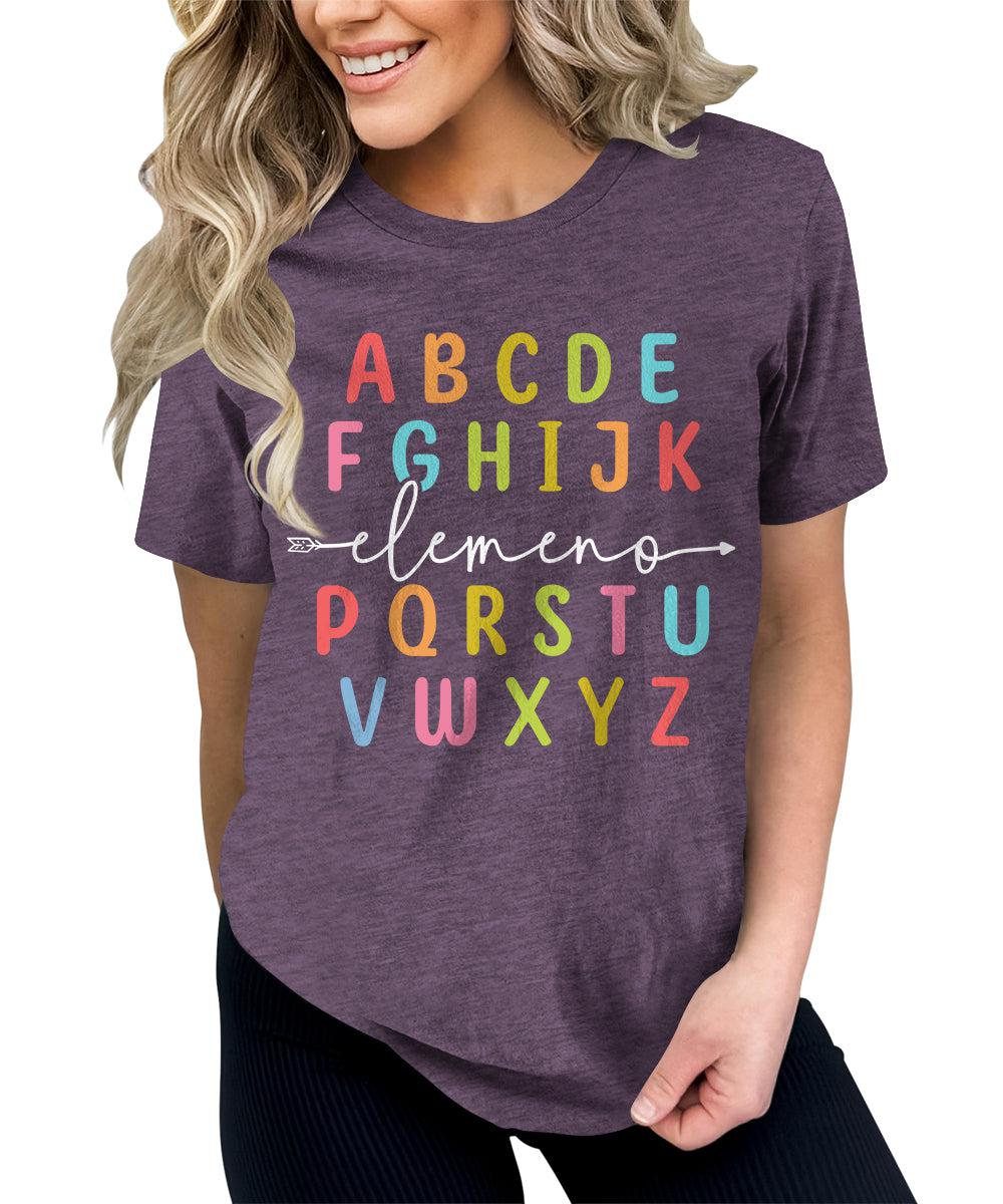 Teacher Shirts ABC Alphabet Elemeno Graphic Tees for Women Letter Print Tops Student T-Shirt