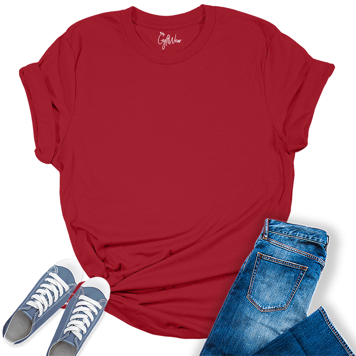 Womens Canvas Red T Shirts Premium Casual Short Sleeve Shirts Oversized Tops