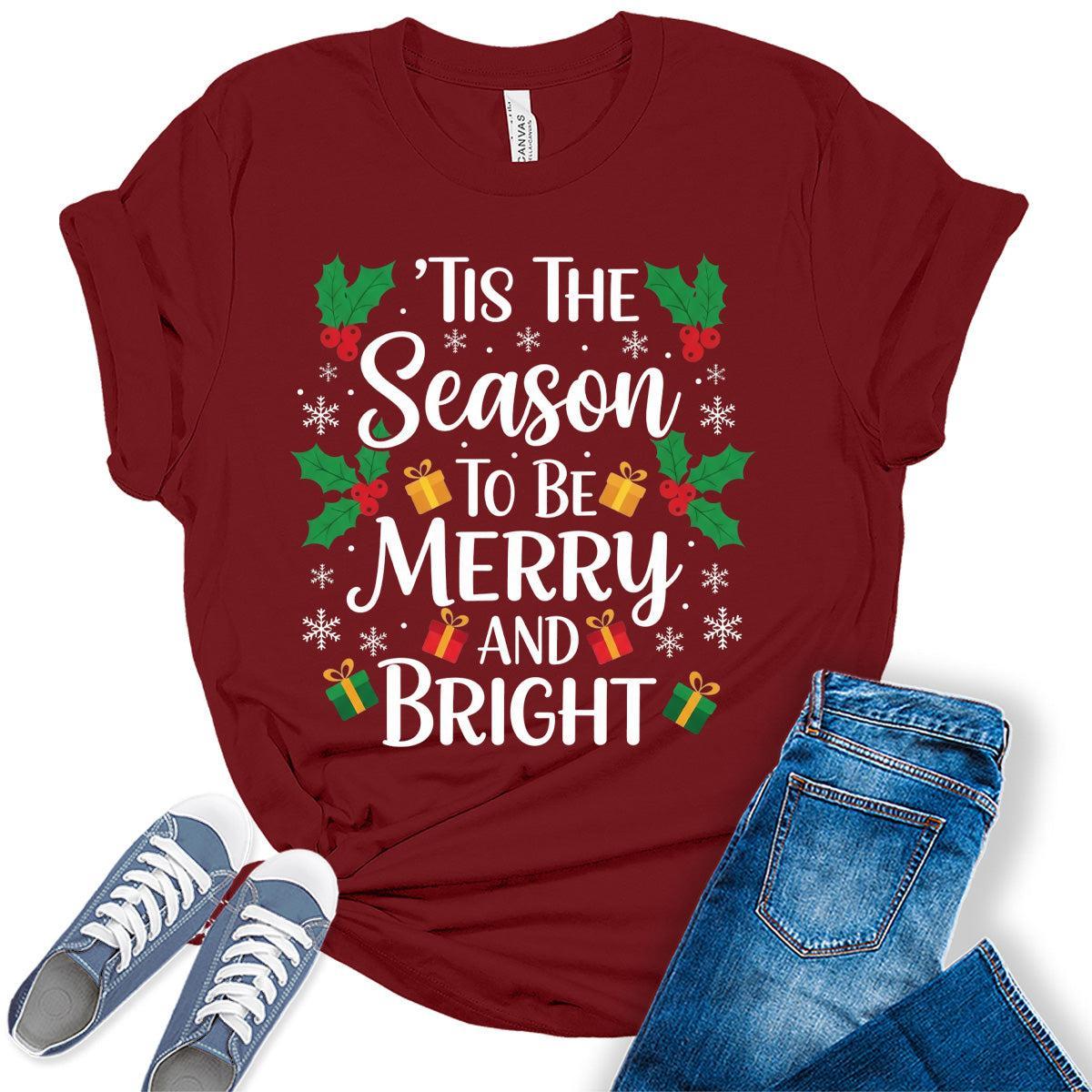 Christmas Shirts For Women Tis The Season To Be Merry T Shirts Bella Graphic Tees Plus Size Tops