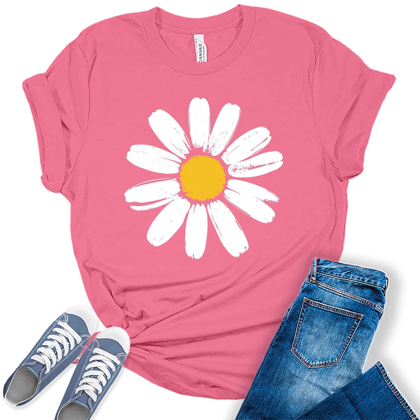 Women's Daisy Flower Shirt Cute Casual Summer Graphic Tees