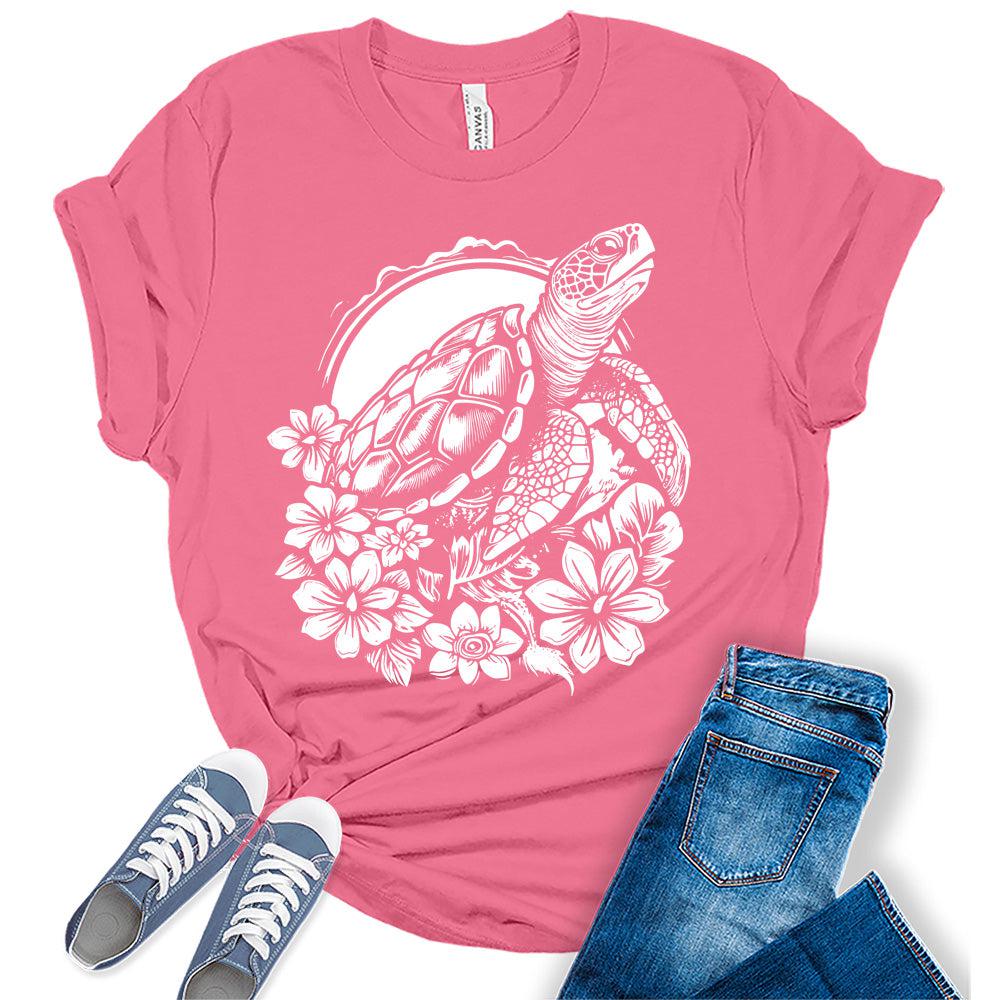 Womens Beach Shirts Cute Sea Turtle Tshirts Casual Short Sleeve Tropical Summer Tops Vacation Graphic Tees for Women