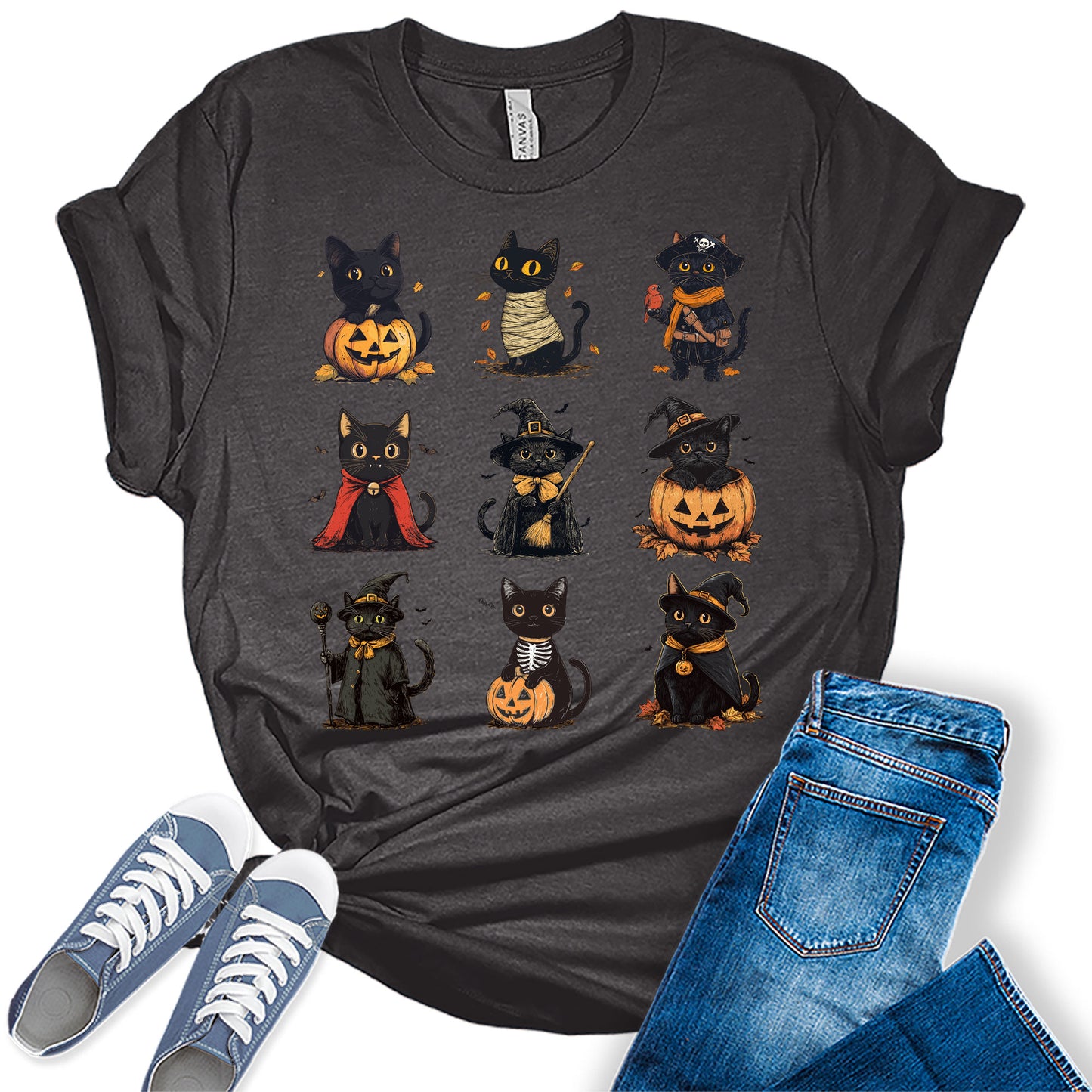 Women's Halloween Black Cat Shirt Funny Costume Graphic Tee