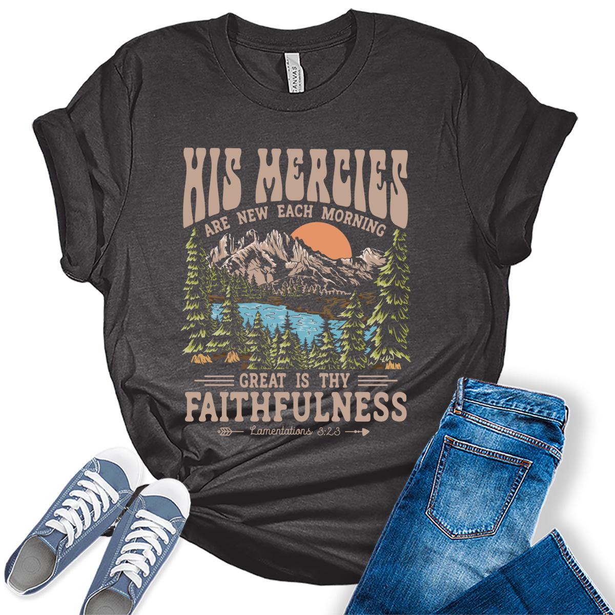 Christian Shirts for Women His Mercies are New Tshirt Vintage Faith Graphic Tees