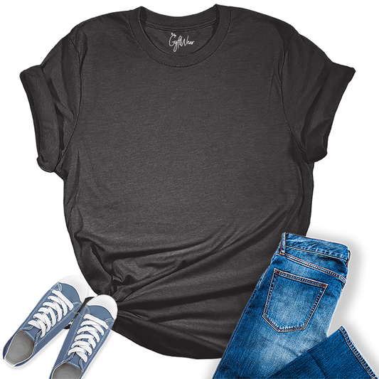 Womens Dark Grey Heather T Shirts Premium Casual Short Sleeve Shirts Oversized Summer Tops
