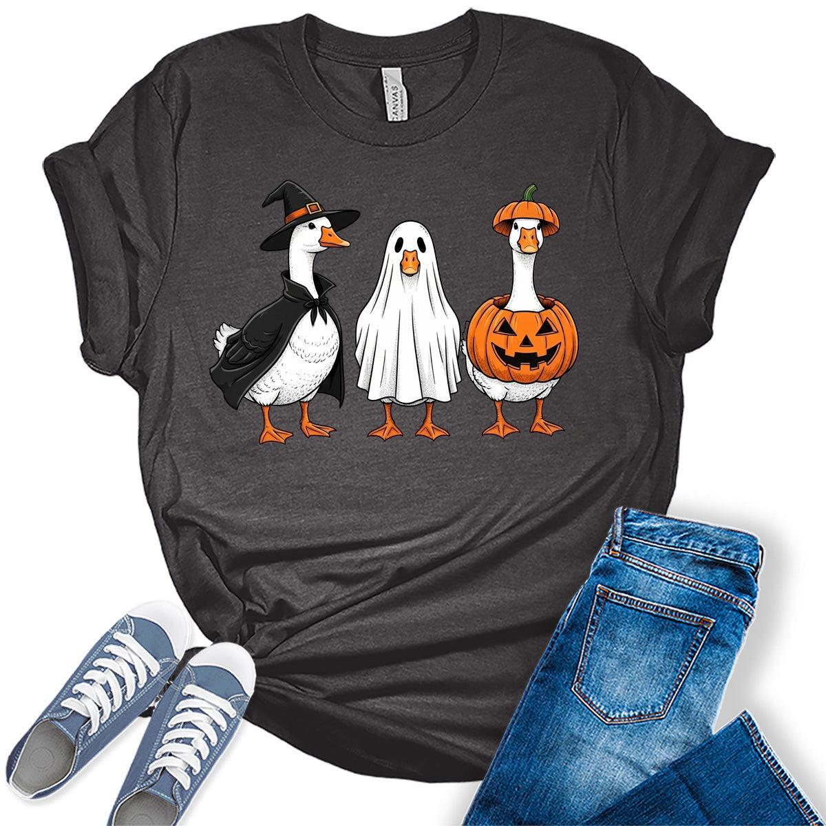 Goose Halloween Shirt Womens Funny Pumpkin Ghost Fall Cute Plus Size Vintage Graphic Tees
