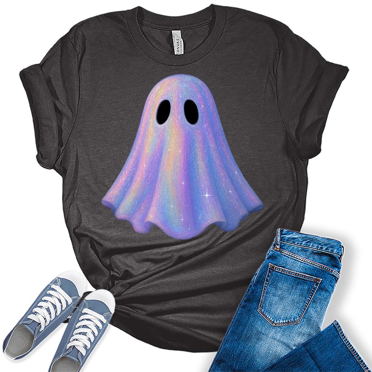 Cute Ghost Shirt For Women Halloween Graphic Tees Short Sleeve Bella Plus Size Tops