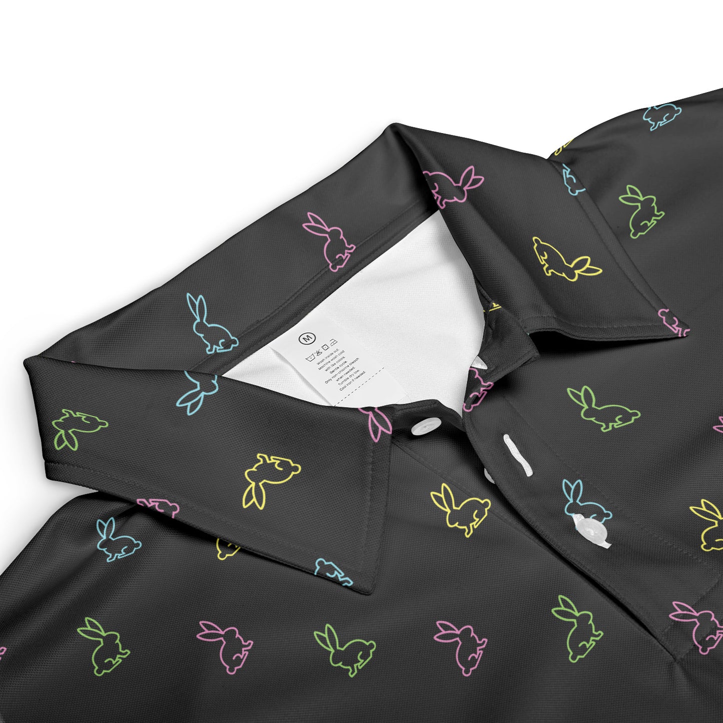 Easter Bunny Polo Golf Shirt for Men Retro Neon Rabbit Print Moisture Wicking Short Sleeve Top