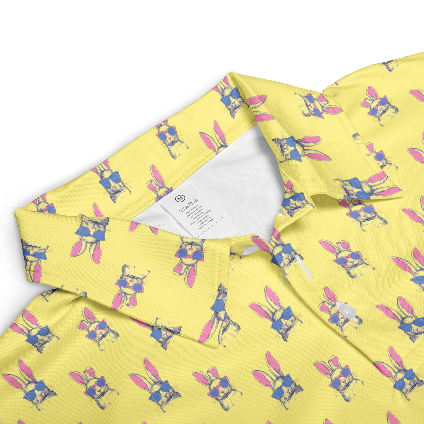 Yellow Easter Polo Golf Shirt for Men Funny Bunny Ears Short Sleeve Moisture Wicking Top
