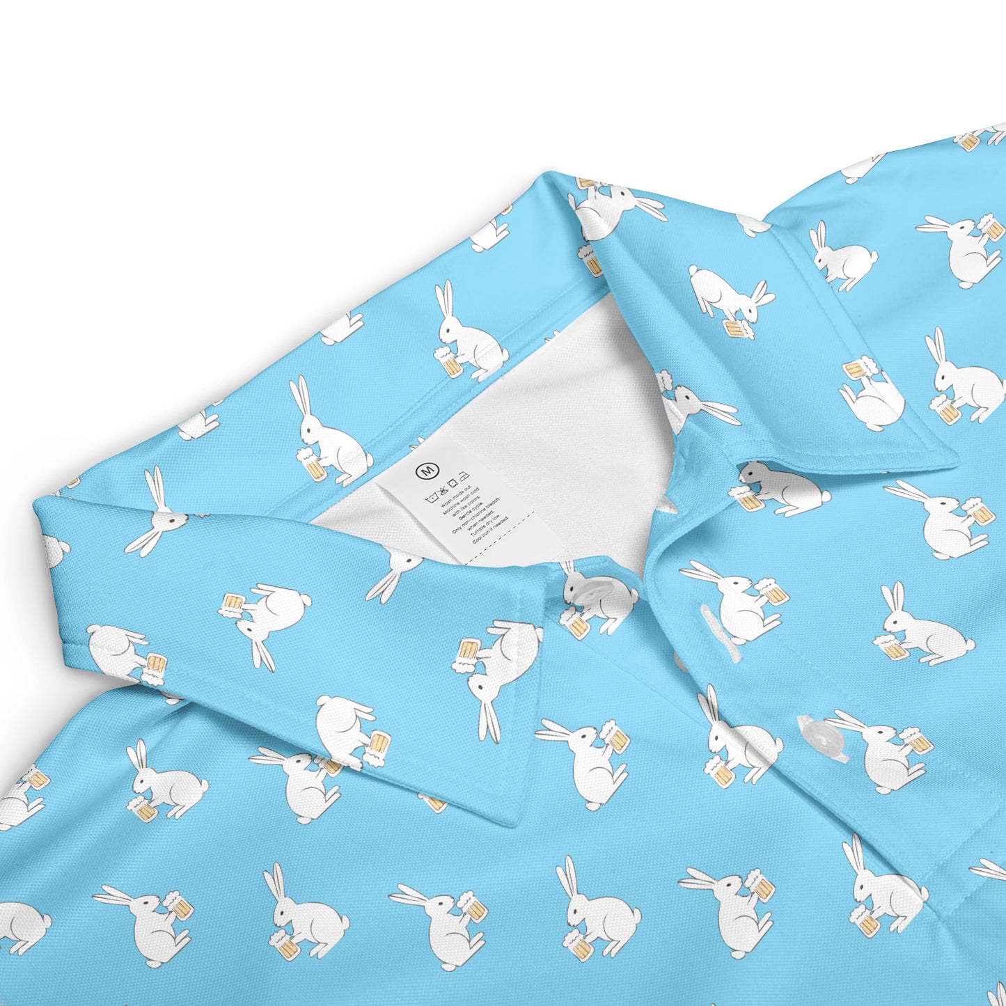 Beer Bunny Blue Easter Polo Golf Shirt for Men Funny White Rabbit Moisture Wicking Short Sleeve Golf Top