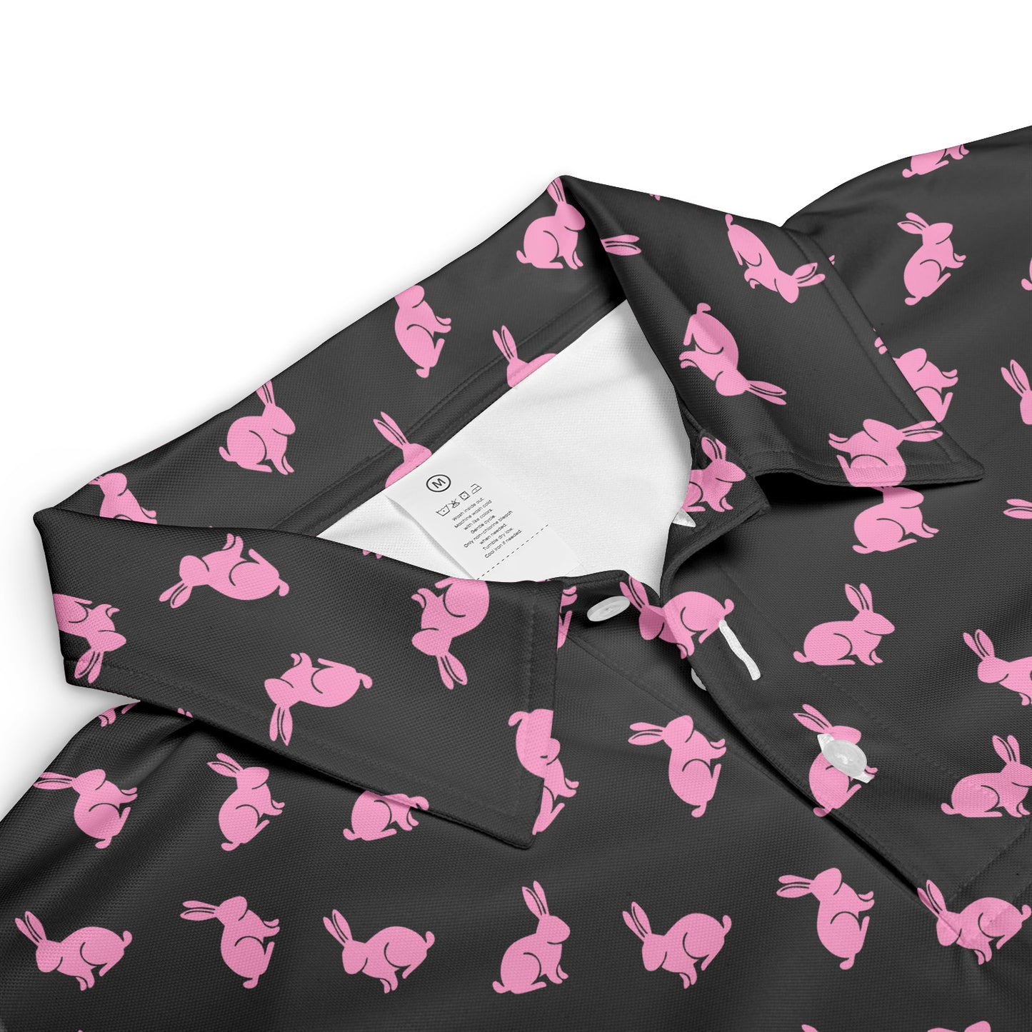 Black Easter Bunny Polo Shirt for Men Cool Pink Rabbit Print Moisture Wicking Short Sleeve Golf Top